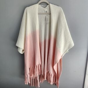 NWT Francesca's Women's Ombre White and Pink Fringe Poncho Sweater One Size